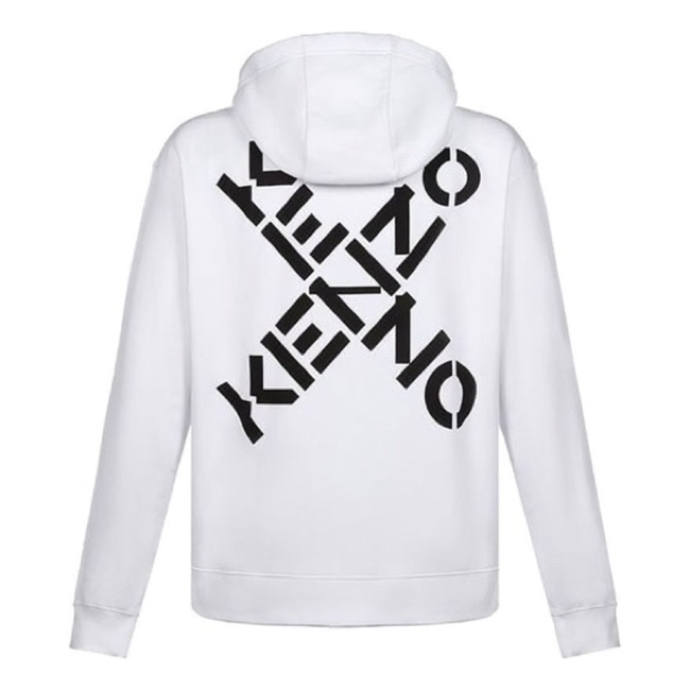KENZO FW20 XLogo Cotton Fleece Lined Loose Hooded Long Sleeves White Men *FLAWED